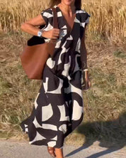 Ärmelloses Maxikleid für Damen mit V-Ausschnitt und Seitentaschen