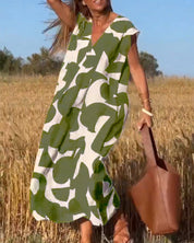 Ärmelloses Maxikleid für Damen mit V-Ausschnitt und Seitentaschen