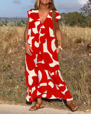 Ärmelloses Maxikleid für Damen mit V-Ausschnitt und Seitentaschen