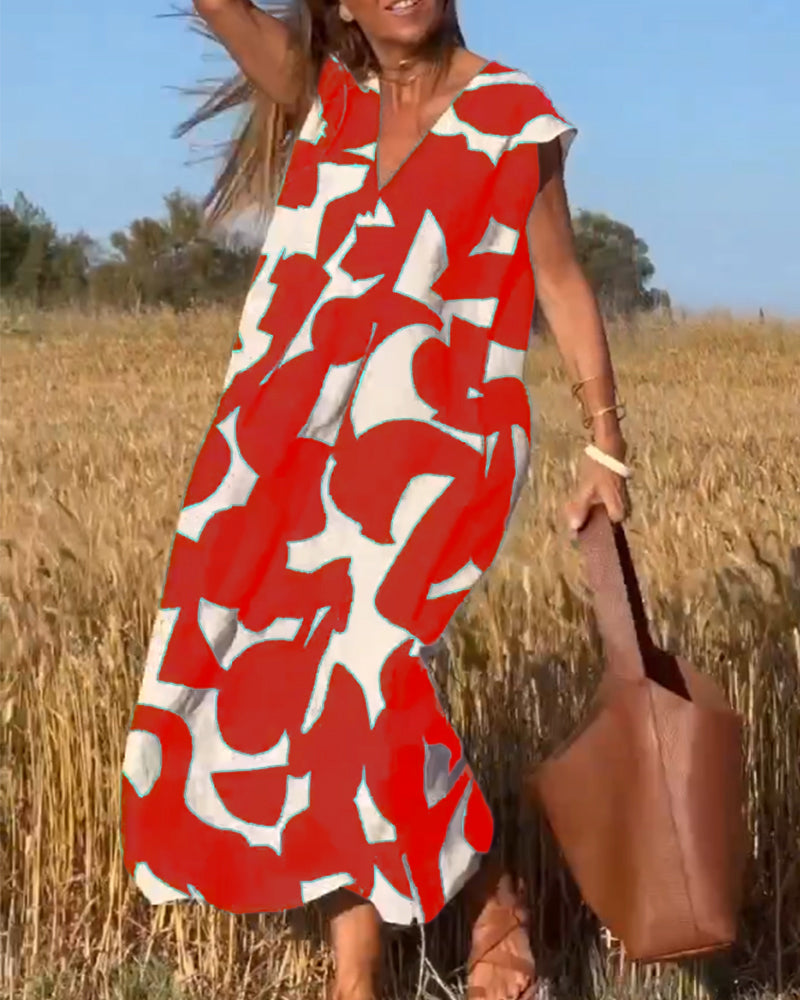 Ärmelloses Maxikleid für Damen mit V-Ausschnitt und Seitentaschen