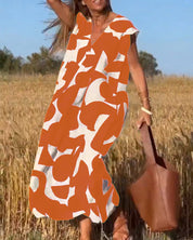 Ärmelloses Maxikleid für Damen mit V-Ausschnitt und Seitentaschen