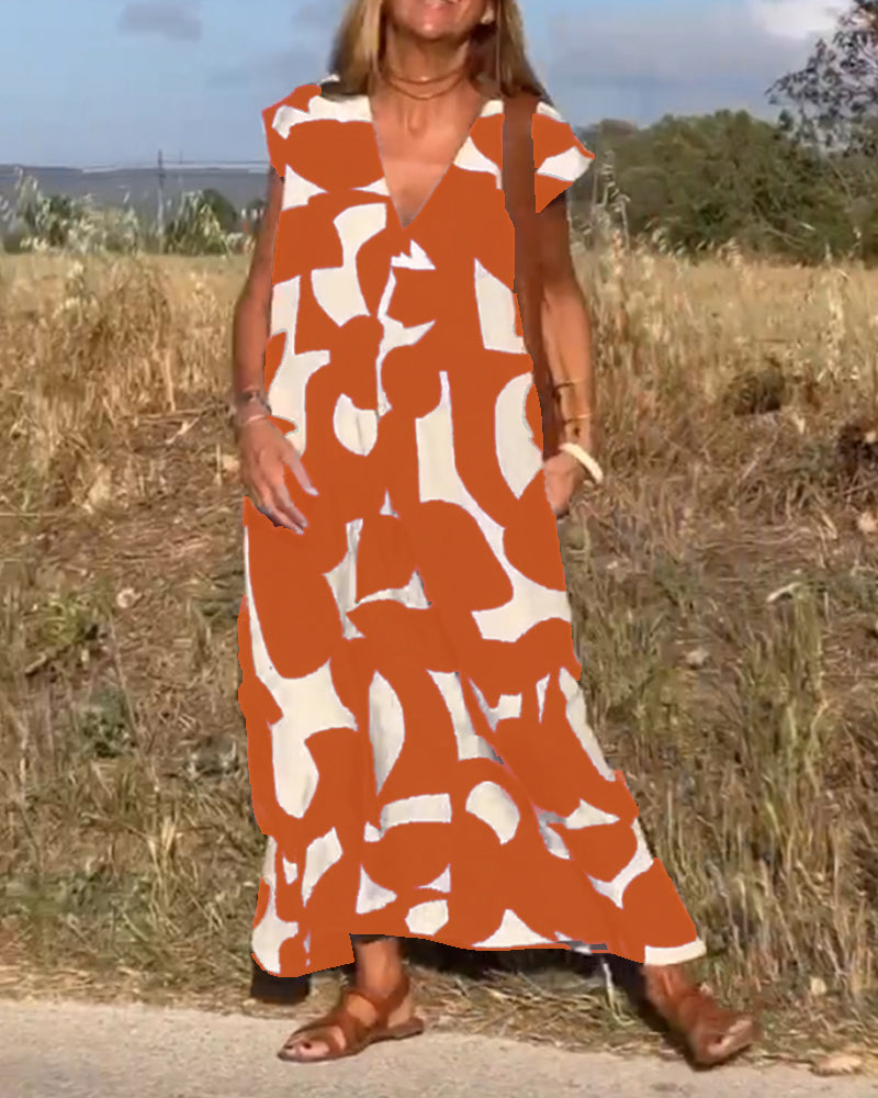 Ärmelloses Maxikleid für Damen mit V-Ausschnitt und Seitentaschen