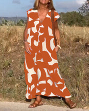 Ärmelloses Maxikleid für Damen mit V-Ausschnitt und Seitentaschen