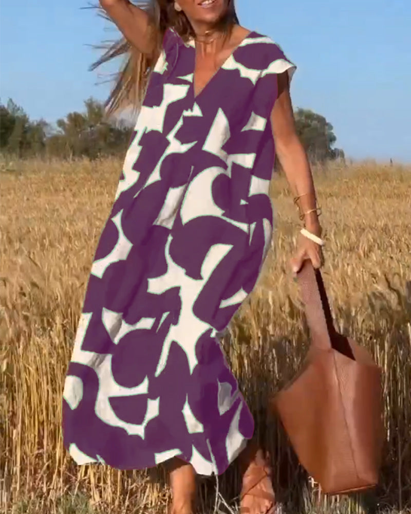 Ärmelloses Maxikleid für Damen mit V-Ausschnitt und Seitentaschen