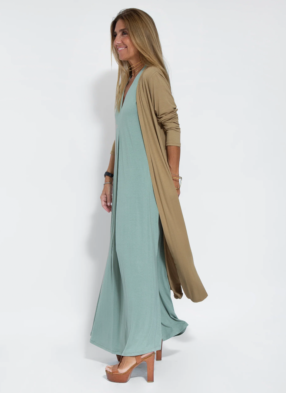 Ärmelloses Maxikleid mit V-Ausschnitt und Seitenschlitzen für Frauen