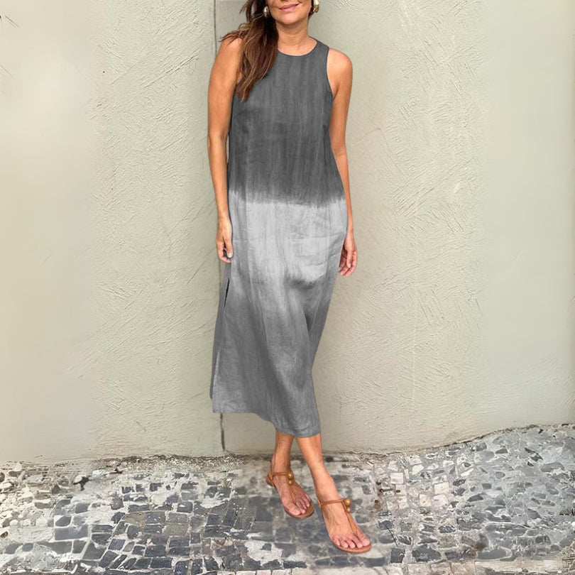 Ärmelloses Midikleid für Damen mit Ombre-Farbverlauf und Seitenschlitz