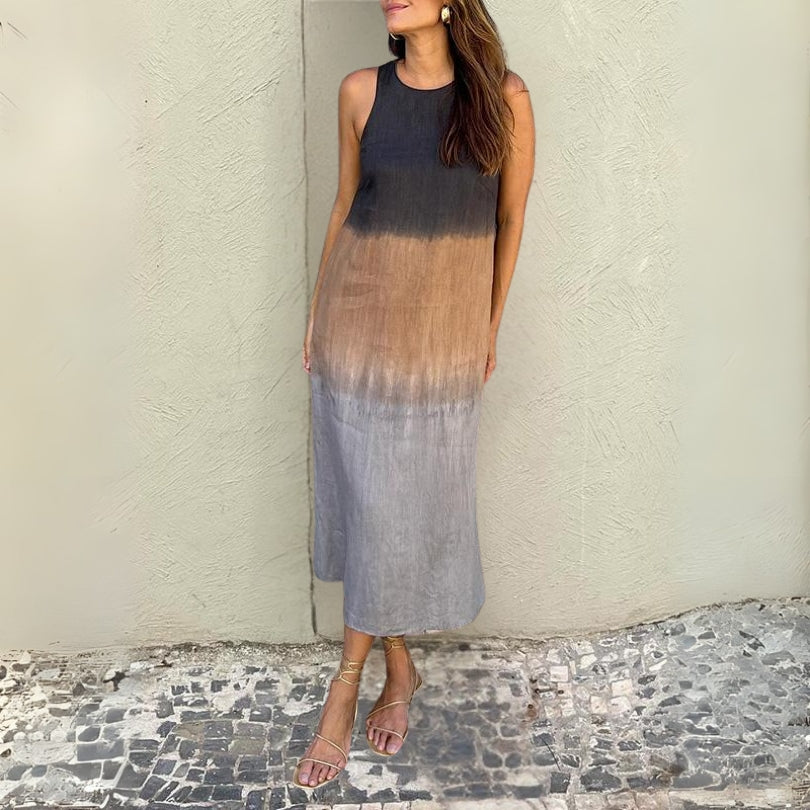 Ärmelloses Midikleid für Damen mit Ombre-Farbverlauf und Seitenschlitz