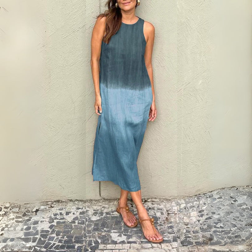 Ärmelloses Midikleid für Damen mit Ombre-Farbverlauf und Seitenschlitz