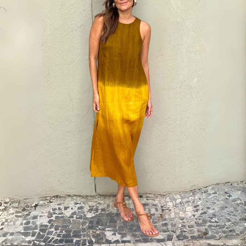 Ärmelloses Midikleid für Damen mit Ombre-Farbverlauf und Seitenschlitz