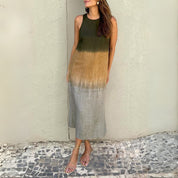 Ärmelloses Midikleid für Damen mit Ombre-Farbverlauf und Seitenschlitz