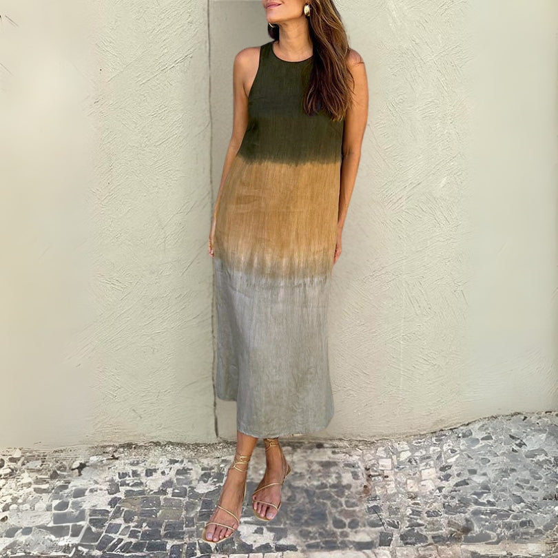 Ärmelloses Midikleid für Damen mit Ombre-Farbverlauf und Seitenschlitz