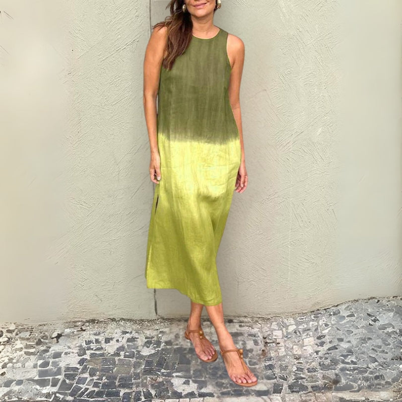 Ärmelloses Midikleid für Damen mit Ombre-Farbverlauf und Seitenschlitz