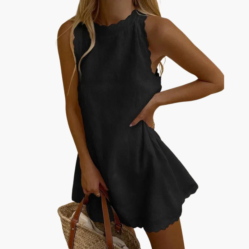 Ärmelloses Minikleid für Damen mit Muschelsaum und Muschelausschnitt