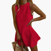 Ärmelloses Minikleid für Damen mit Muschelsaum und Muschelausschnitt