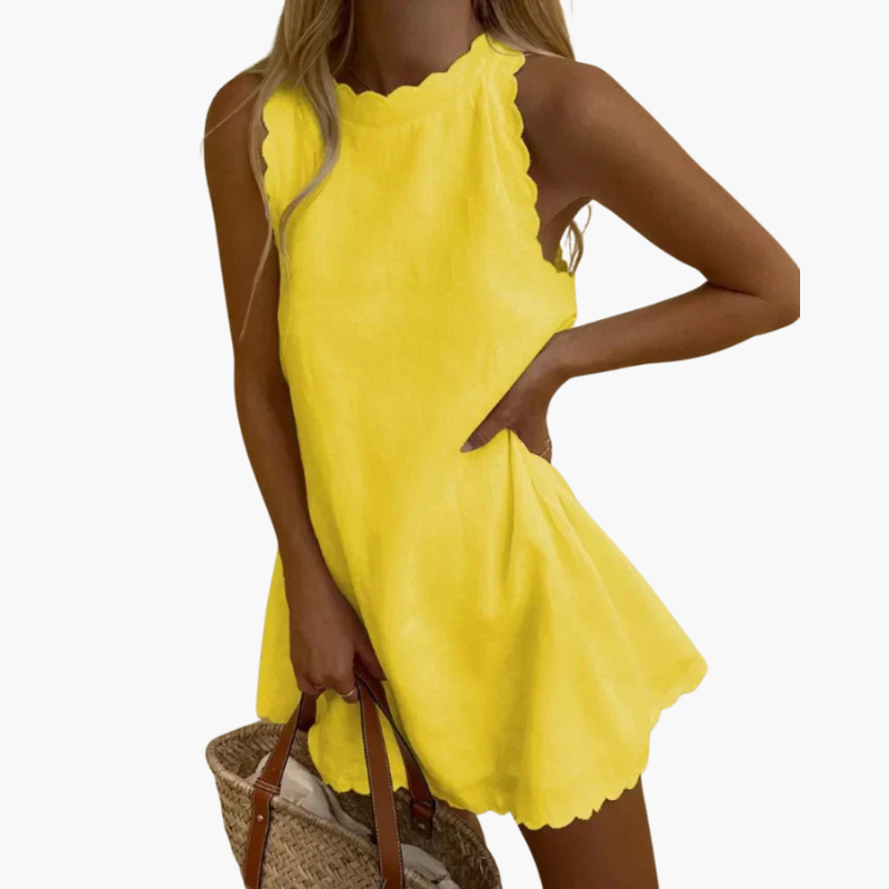Ärmelloses Minikleid für Damen mit Muschelsaum und Muschelausschnitt