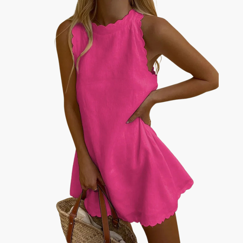 Ärmelloses Minikleid für Damen mit Muschelsaum und Muschelausschnitt