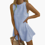Ärmelloses Minikleid für Damen mit Muschelsaum und Muschelausschnitt