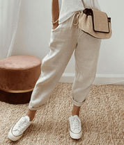 Bedruckte Damenhose mit Kordelzug, lockerer Passform und Taschen