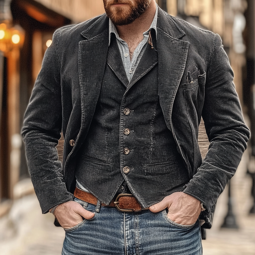 Blazer und Weste für Herren mit gekerbtem Revers und gerippter Textur