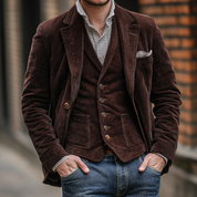 Blazer und Weste für Herren mit gekerbtem Revers und gerippter Textur