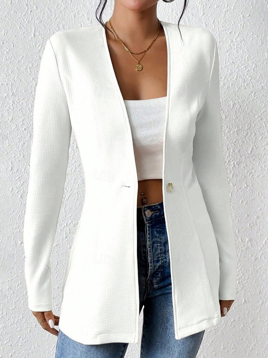 Women's blazer with long sleeves, a button closure and a V-neck