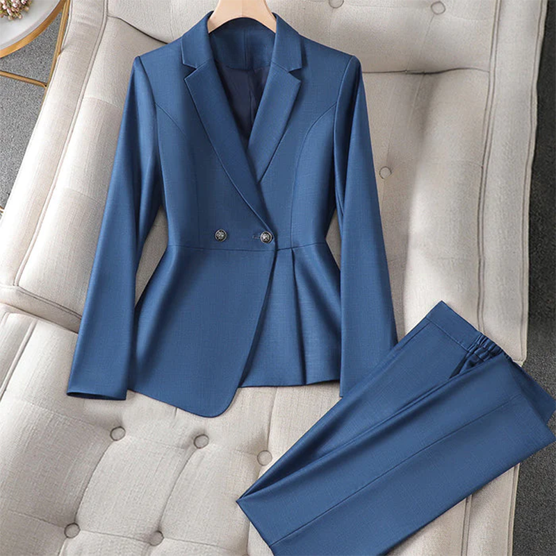 Damen-Blazer und Hosen-Set mit langen Ärmeln und Knöpfen