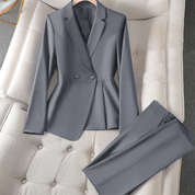 Damen-Blazer und Hosen-Set mit langen Ärmeln und Knöpfen