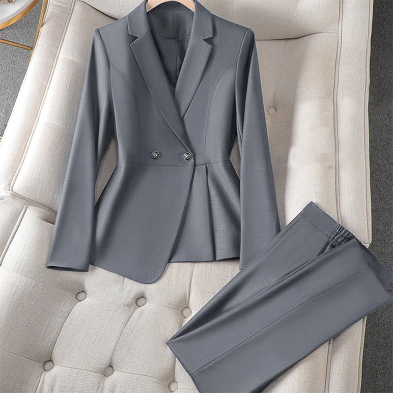 Damen-Blazer und Hosen-Set mit langen Ärmeln und Knöpfen