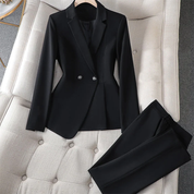 Damen-Blazer und Hosen-Set mit langen Ärmeln und Knöpfen