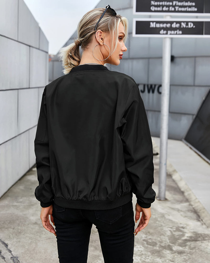 Damen-Bomberjacke mit Reißverschluss und gerippten Abschlüssen