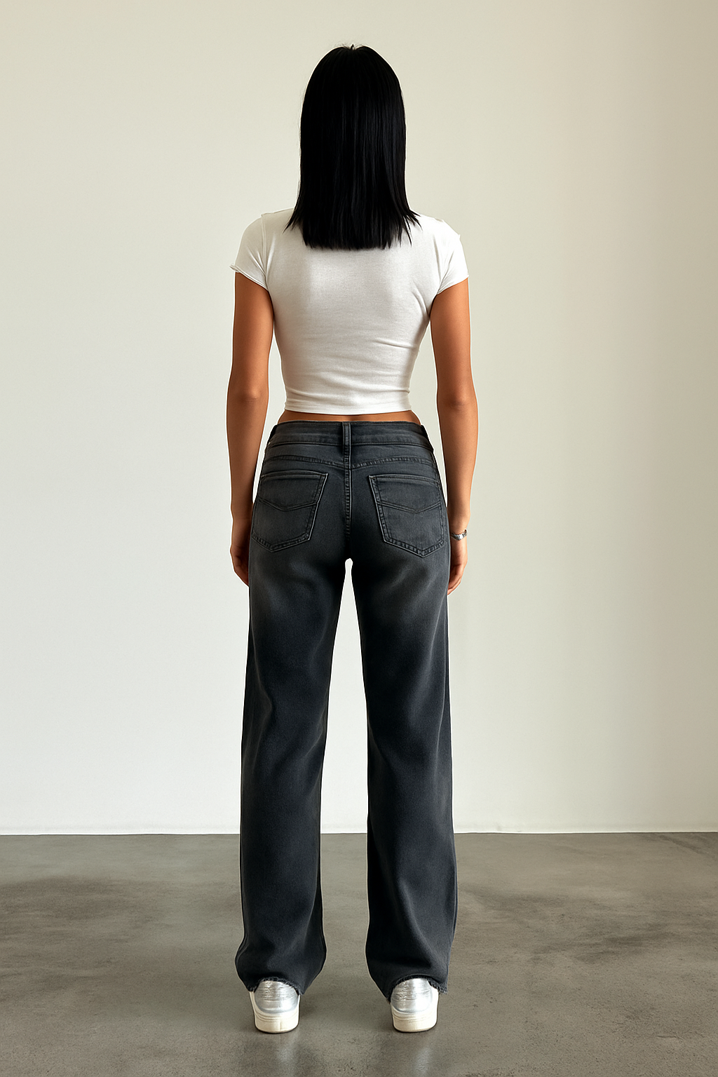 Damen-Jeans mit niedrigem Bund und geradem Bein