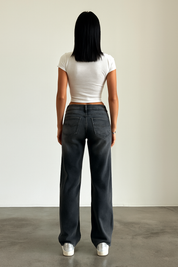 Damen-Jeans mit niedrigem Bund und geradem Bein