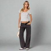 Damen-Jeans mit niedrigem Bund und geradem Bein