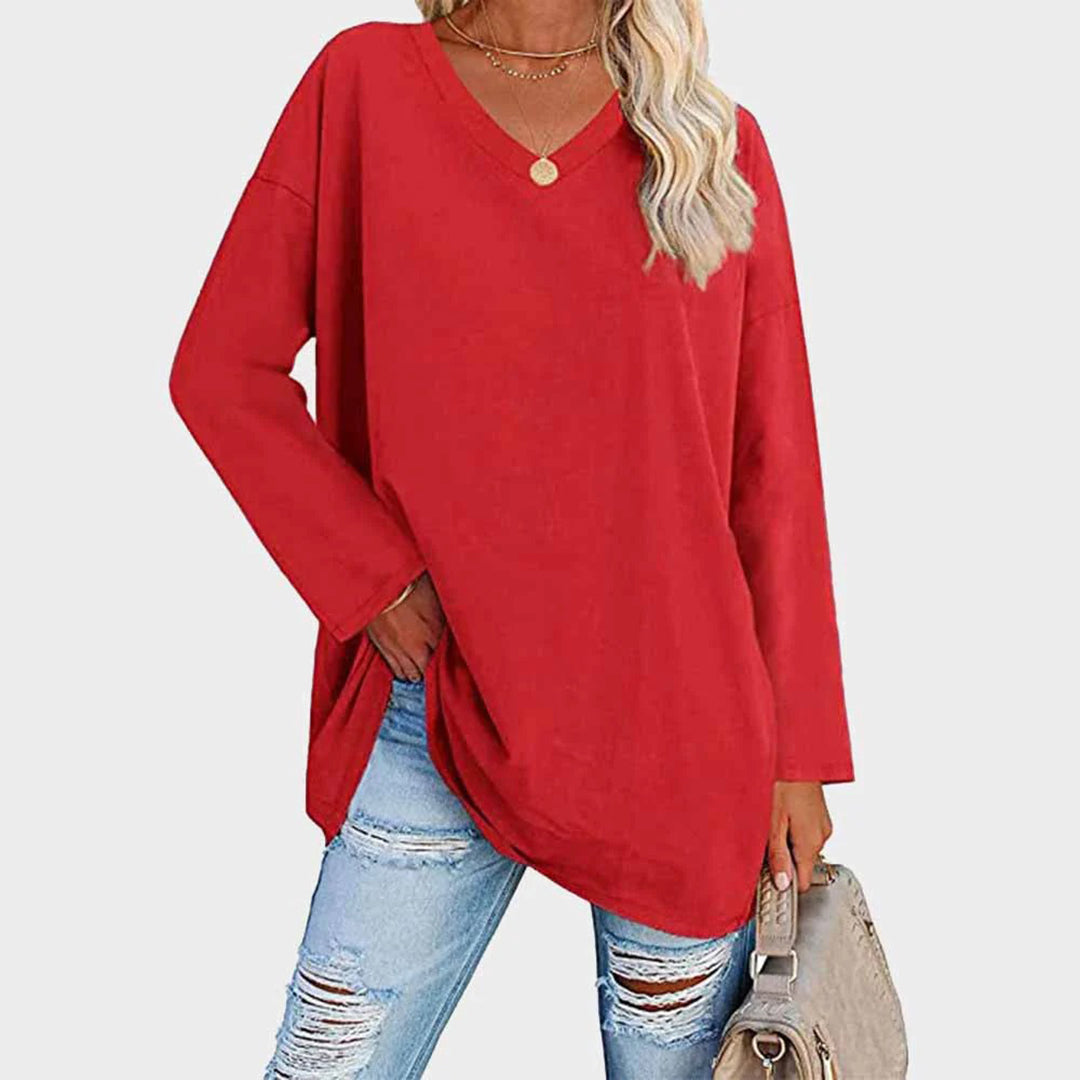 Damen-Langarmshirt mit V-Ausschnitt und überschnittenen Schultern