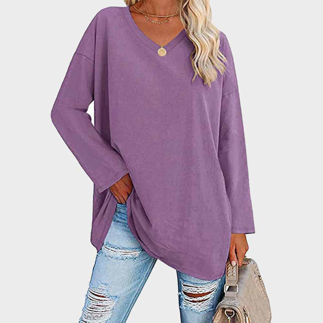 Damen-Langarmshirt mit V-Ausschnitt und überschnittenen Schultern