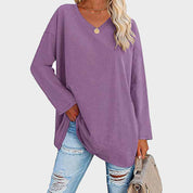 Damen-Langarmshirt mit V-Ausschnitt und überschnittenen Schultern