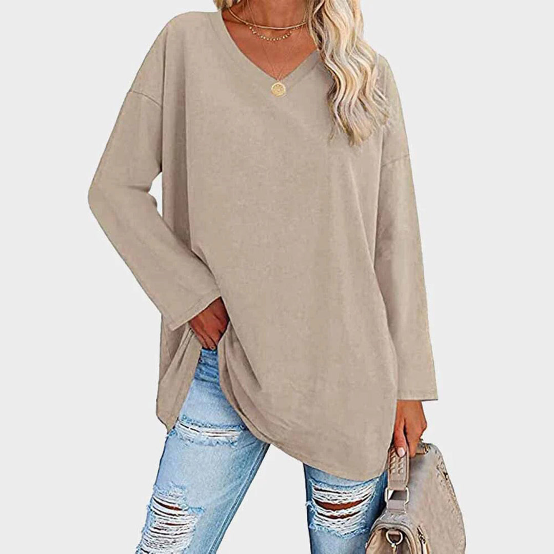 Damen-Langarmshirt mit V-Ausschnitt und überschnittenen Schultern
