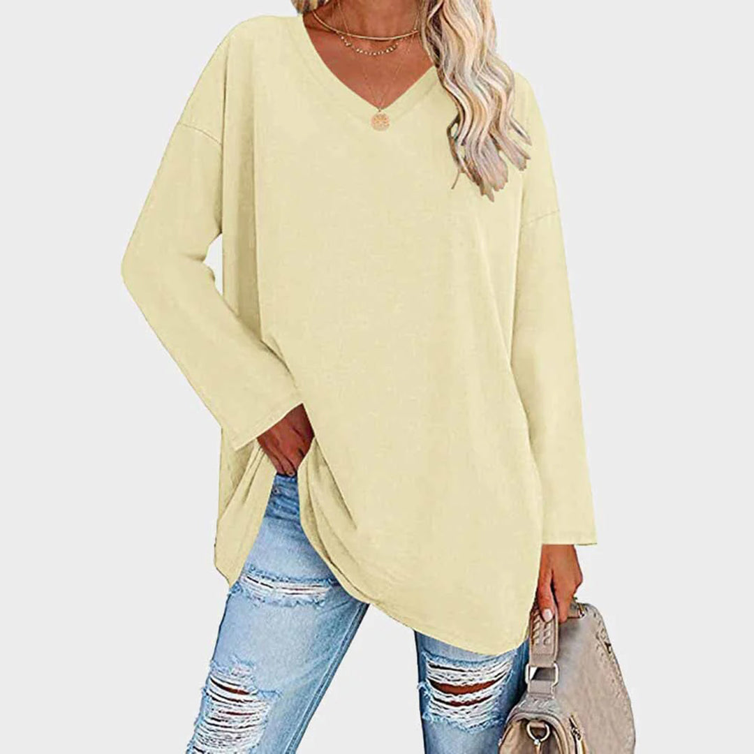 Damen-Langarmshirt mit V-Ausschnitt und überschnittenen Schultern
