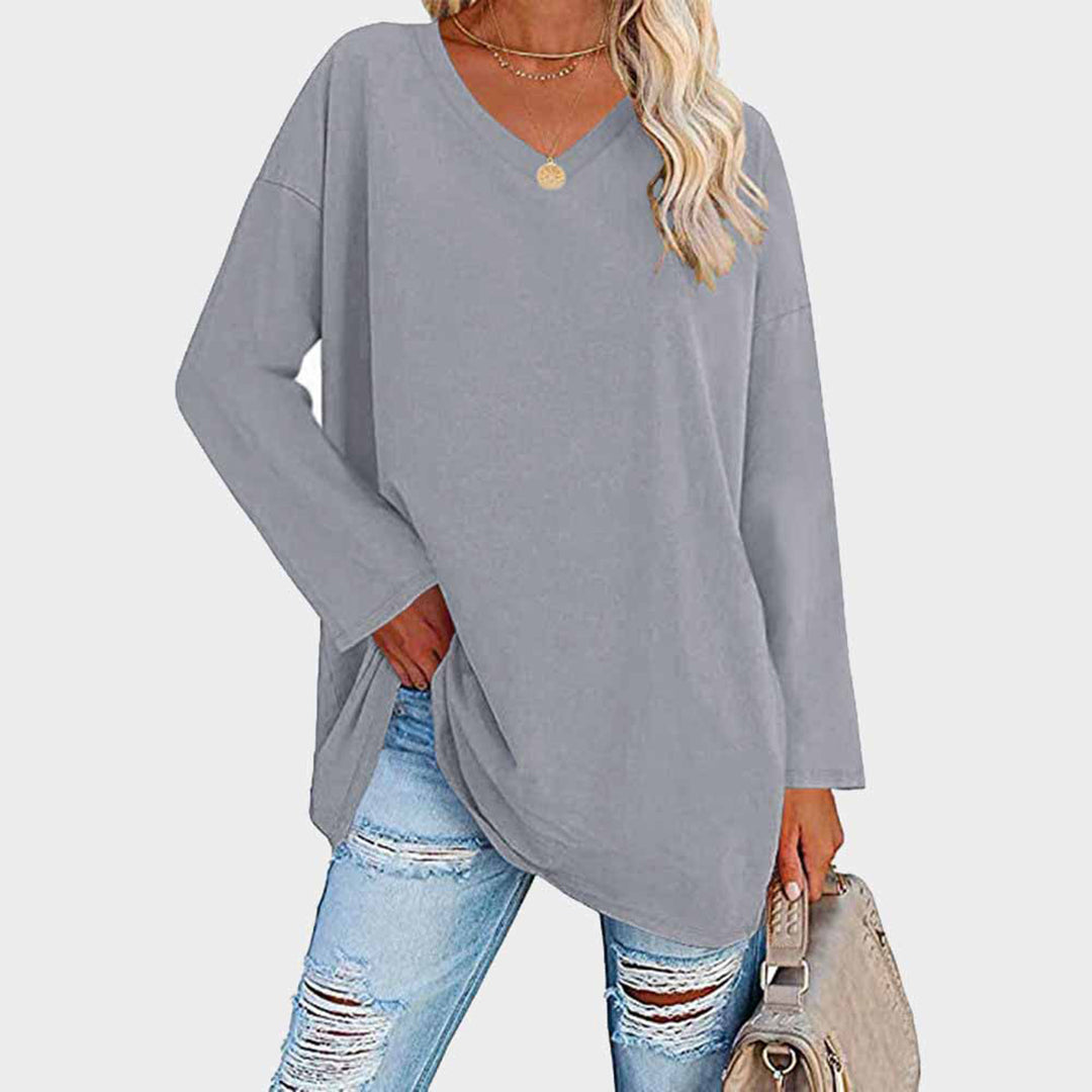 Damen-Langarmshirt mit V-Ausschnitt und überschnittenen Schultern