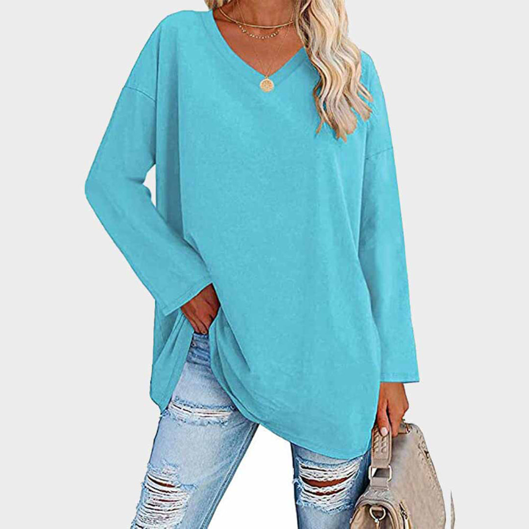 Damen-Langarmshirt mit V-Ausschnitt und überschnittenen Schultern