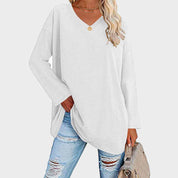 Damen-Langarmshirt mit V-Ausschnitt und überschnittenen Schultern