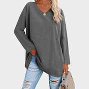 Damen-Langarmshirt mit V-Ausschnitt und überschnittenen Schultern