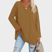Damen-Langarmshirt mit V-Ausschnitt und überschnittenen Schultern