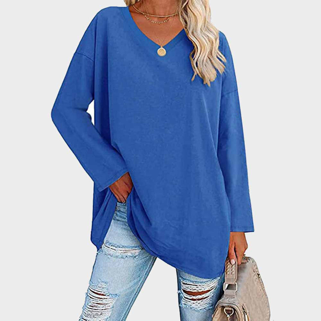 Damen-Langarmshirt mit V-Ausschnitt und überschnittenen Schultern