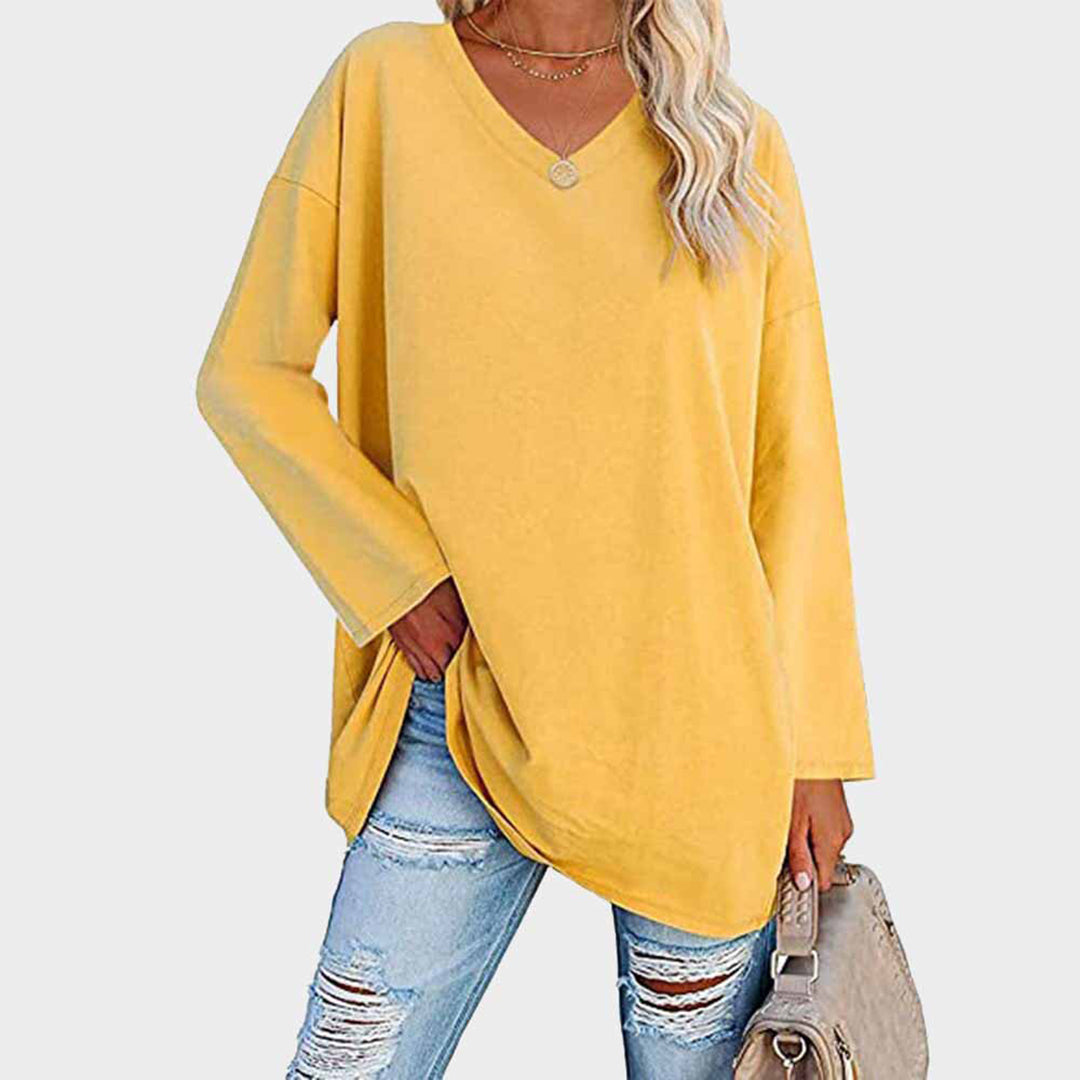 Damen-Langarmshirt mit V-Ausschnitt und überschnittenen Schultern
