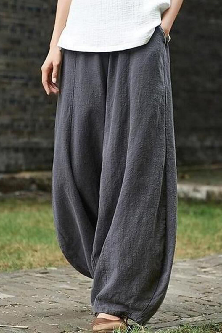 Damen-Laternenhose mit weitem Bein, elastischem Bund und Taschen