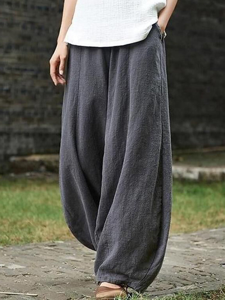 Damen-Laternenhose mit weitem Bein, elastischem Bund und Taschen
