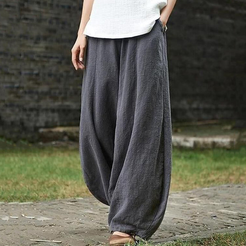 Damen-Laternenhose mit weitem Bein, elastischem Bund und Taschen