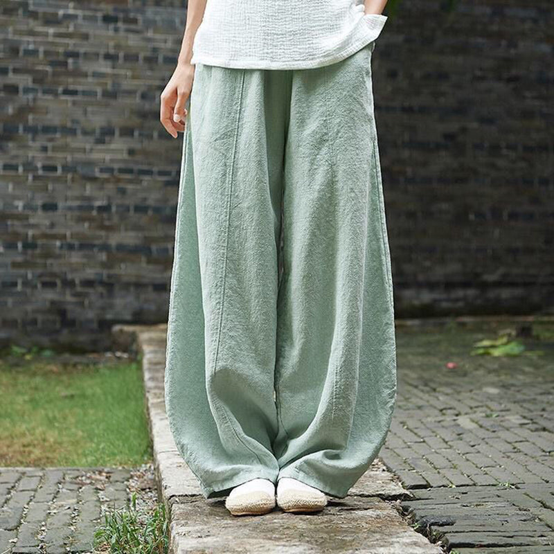 Damen-Laternenhose mit weitem Bein, elastischem Bund und Taschen