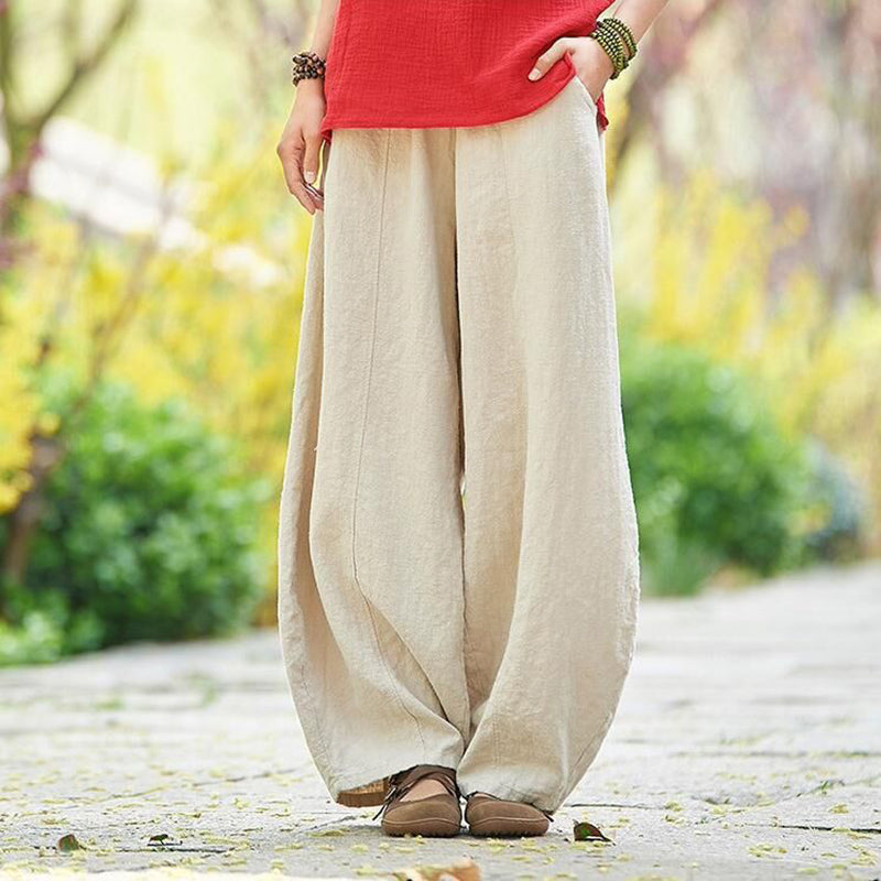 Damen-Laternenhose mit weitem Bein, elastischem Bund und Taschen